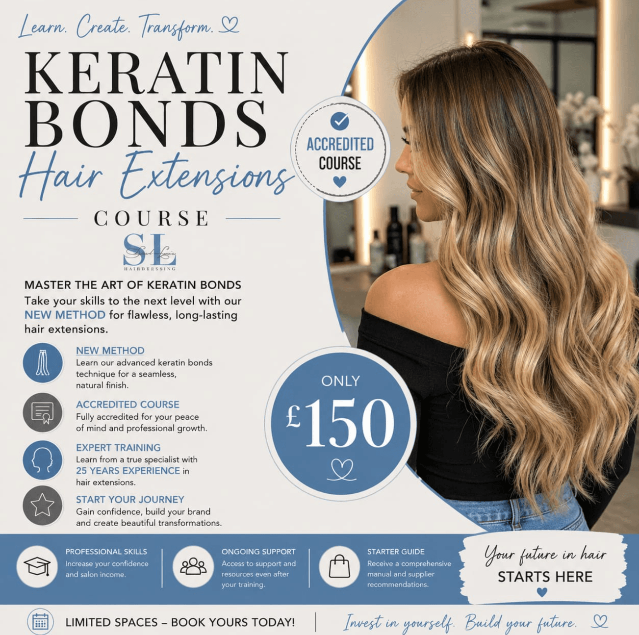 Sarah Louise Hairdressing Keratin Bonds Hair Extensions Course artwork.